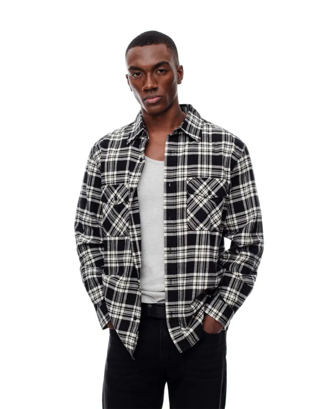 Camisa regular fit manga larga negra con cuadros sold by Gef