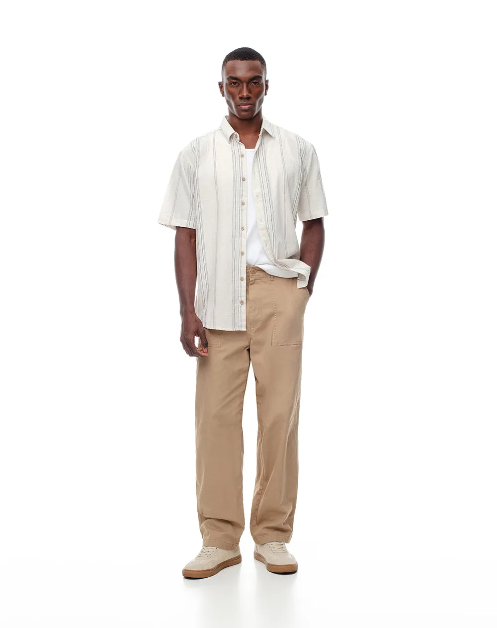 Camisa manga corta regular lino rayas hombre sold by Gef product image thumbnail 4