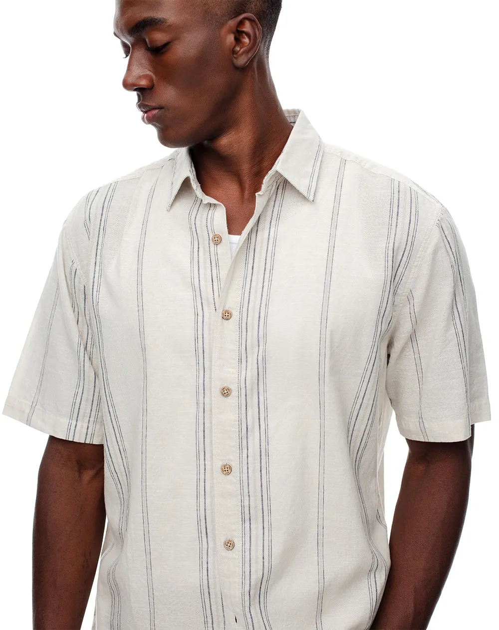 Camisa manga corta regular lino rayas hombre sold by Gef product image thumbnail 3
