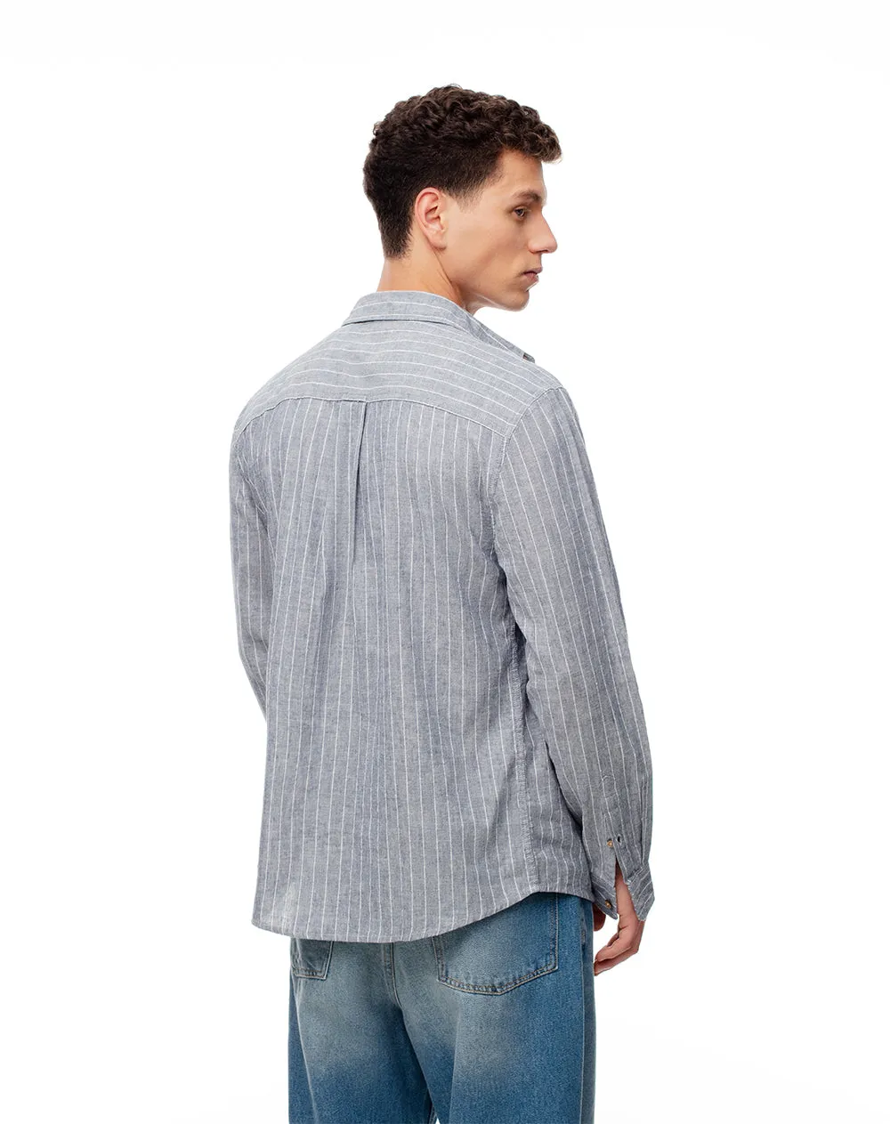 Camisa manga larga regular lino rayas hombre sold by Gef product image thumbnail 2