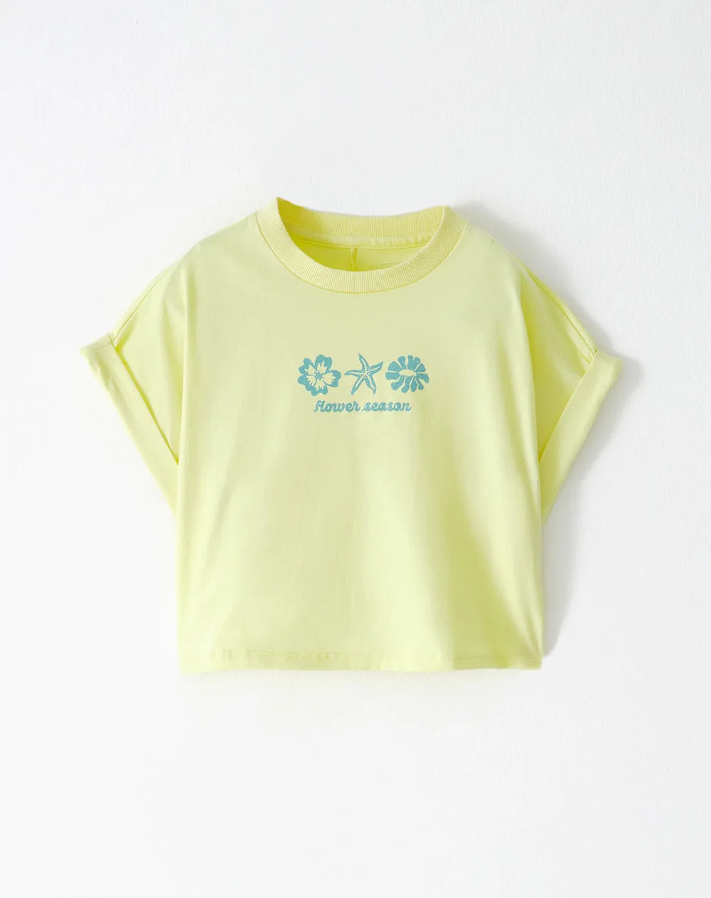 Camiseta regular algodón amarilla estamada niña sold by Gef