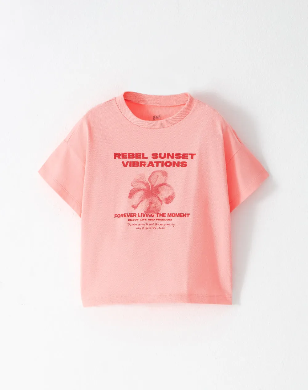 Camiseta regular algodón mandarina estamada niña sold by Gef