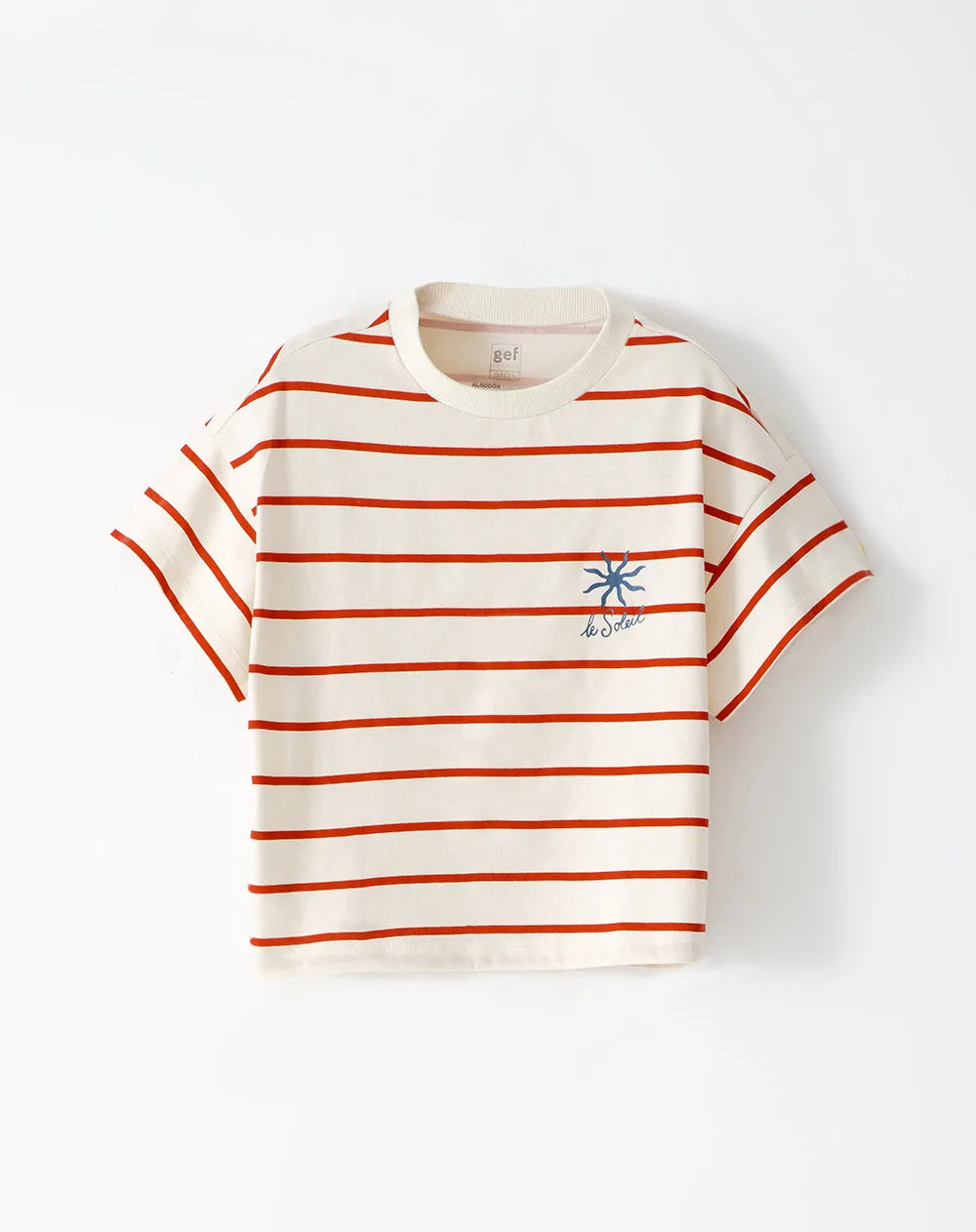 Camiseta regular algodón rojo rayas niña sold by Gef