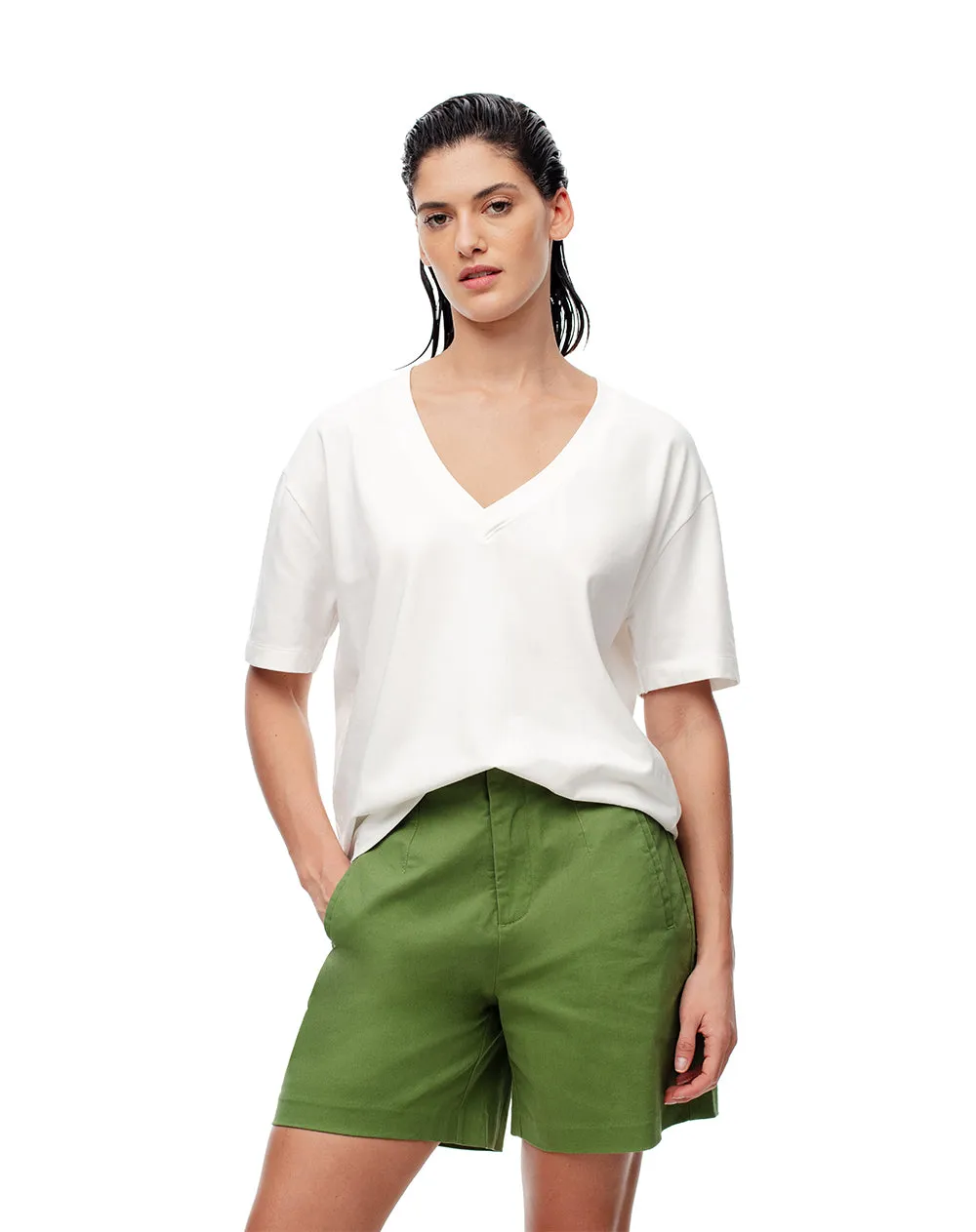 Short tiro alto algodón verde mujer sold by Gef product image thumbnail 4
