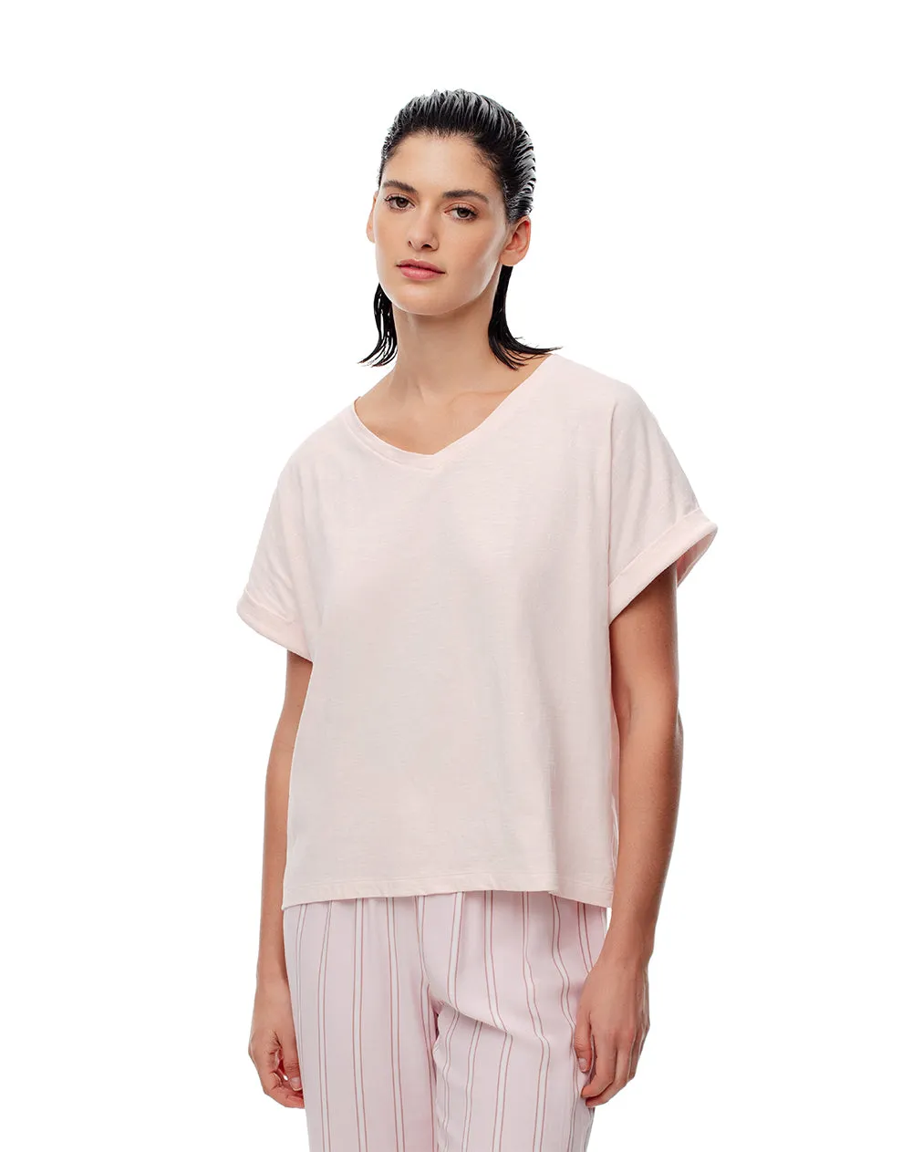 Camiseta regular fit manga corta rosa claro sold by Gef