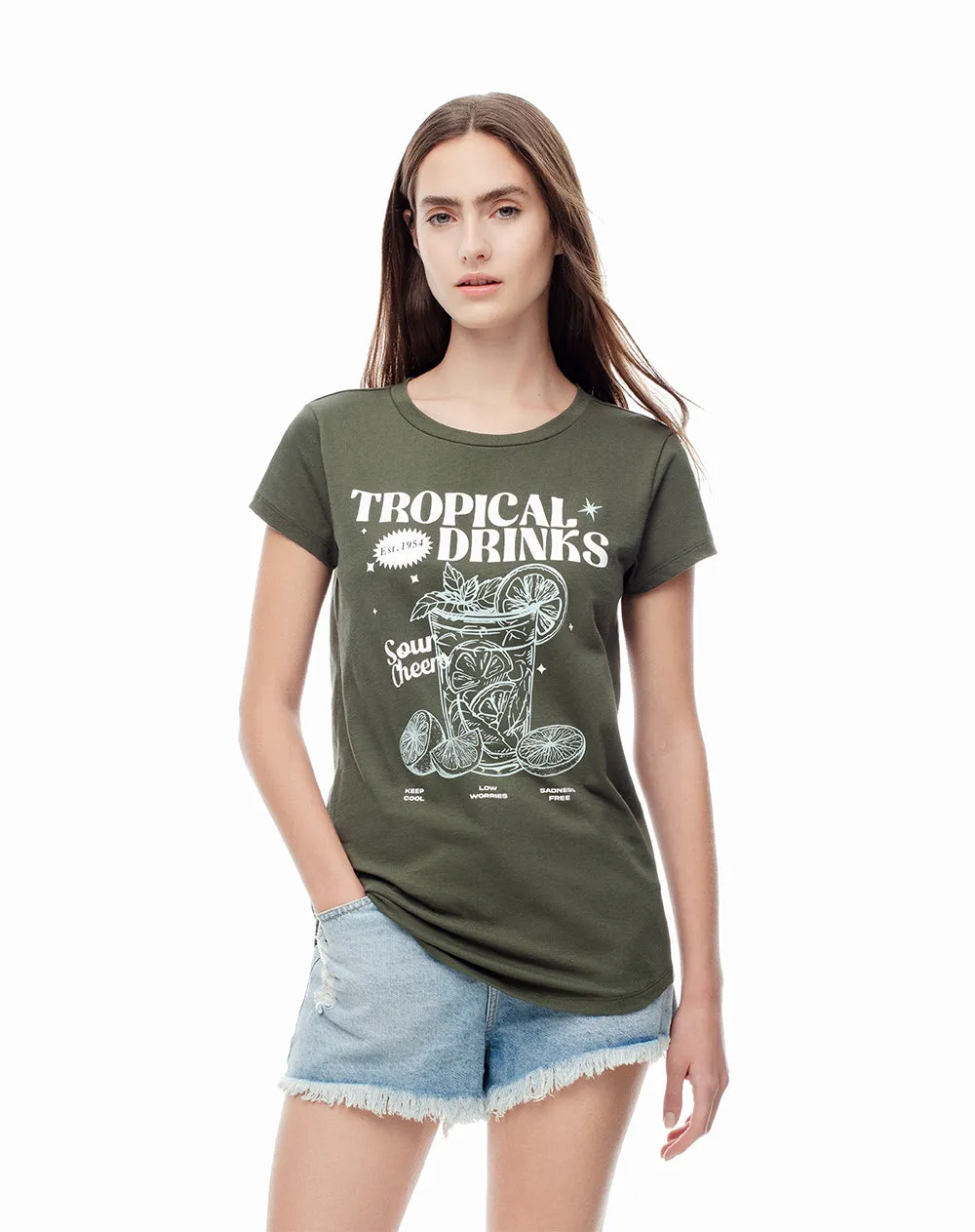 Camiseta regular algodón verde estampada mujer sold by Gef