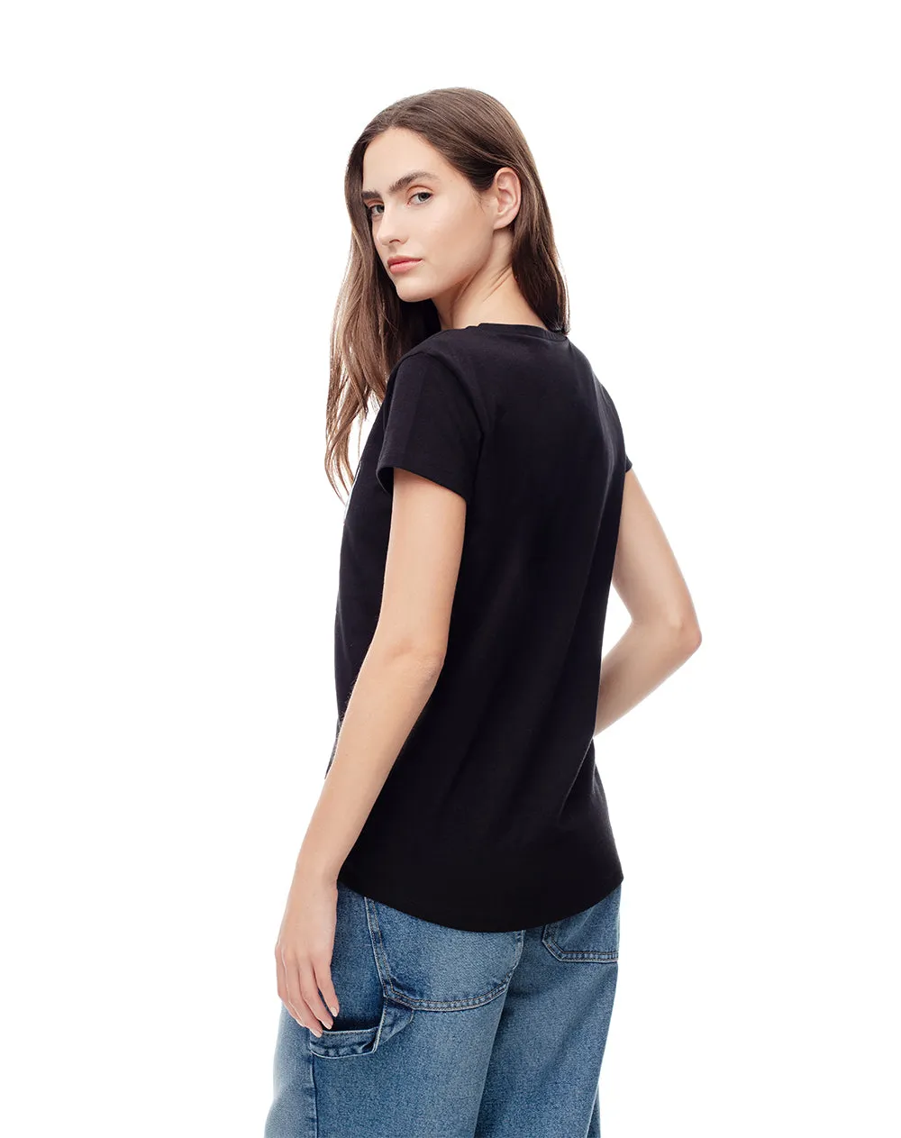 Camiseta regular algodón negra estampada mujer sold by Gef product image thumbnail 2