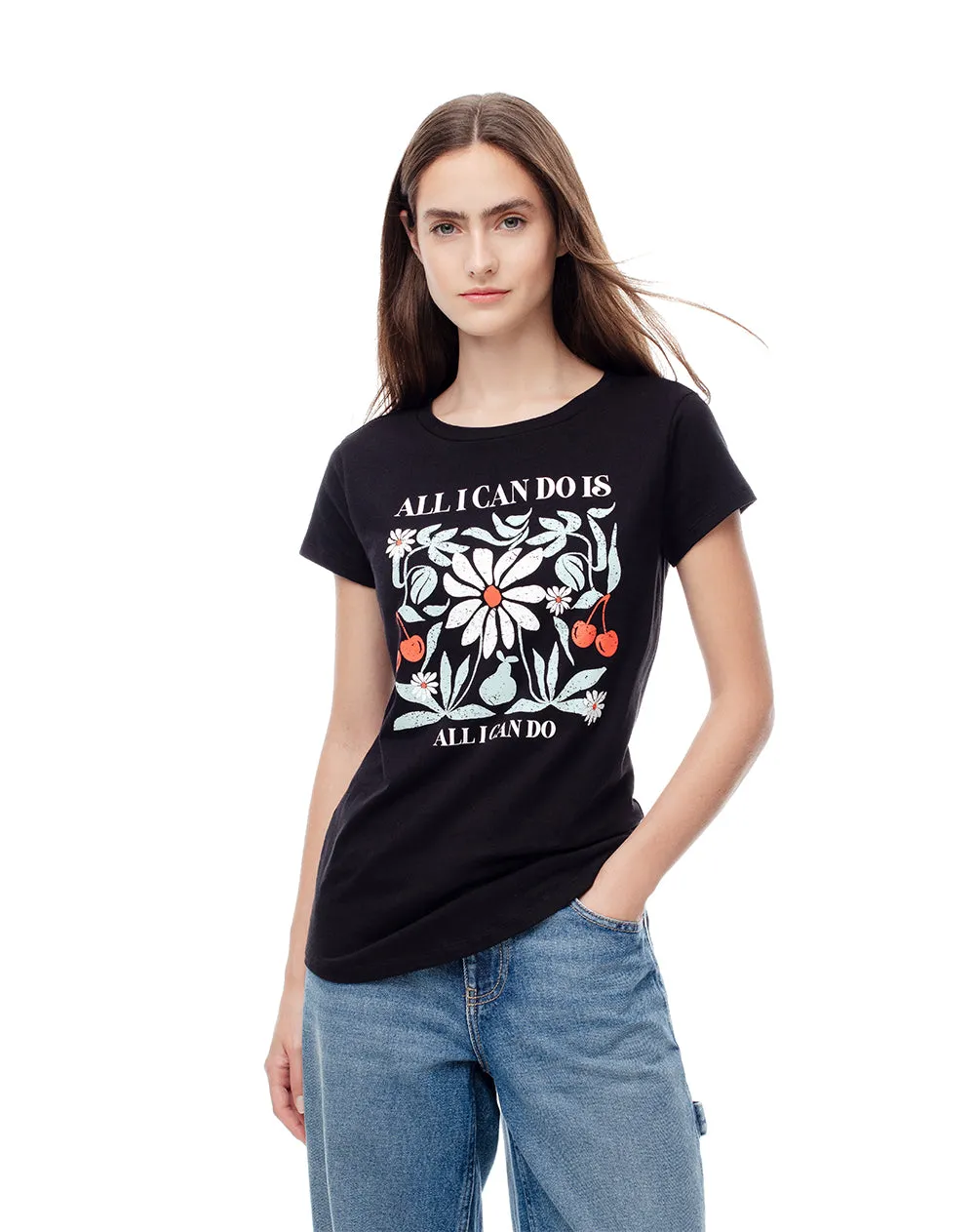 Camiseta regular algodón negra estampada mujer sold by Gef product image thumbnail 3