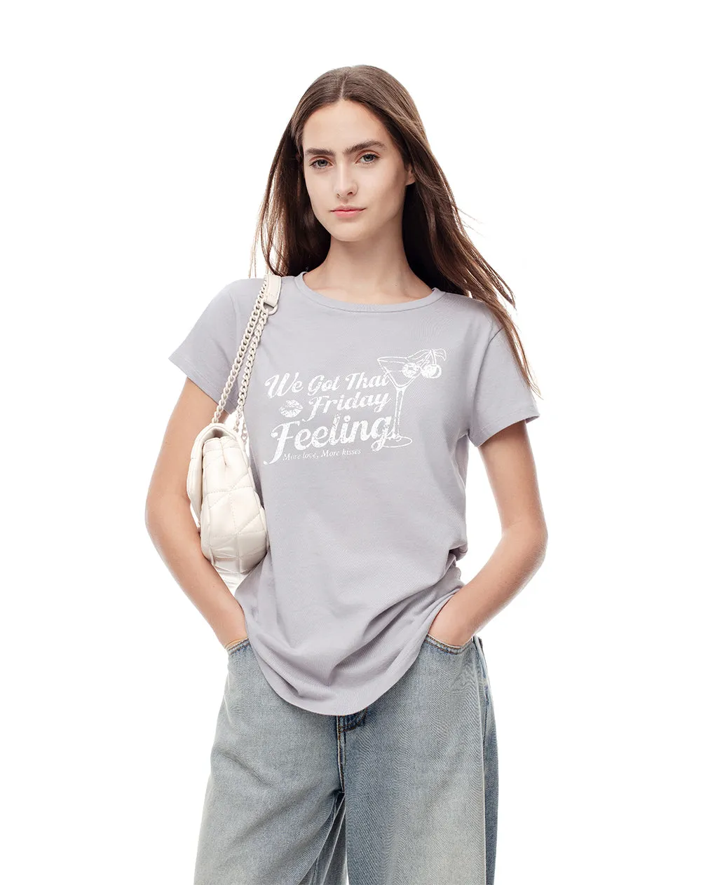 Camiseta regular algodón gris estampada mujer sold by Gef