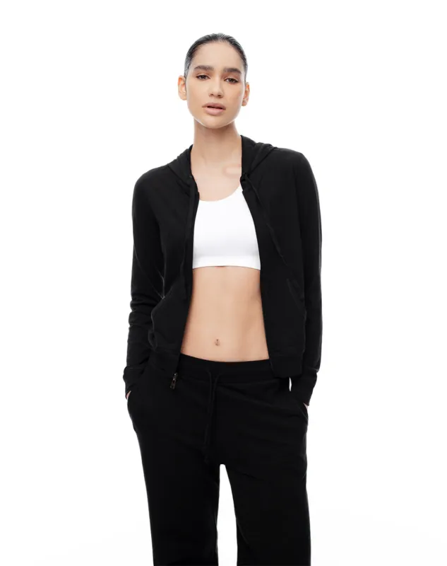 Chaqueta algodón sostenible con capucha negra para mujer sold by Gef