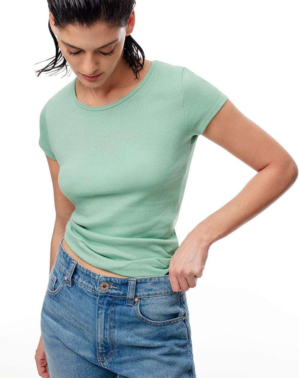 Camiseta slim algodón verde mujer sold by Gef