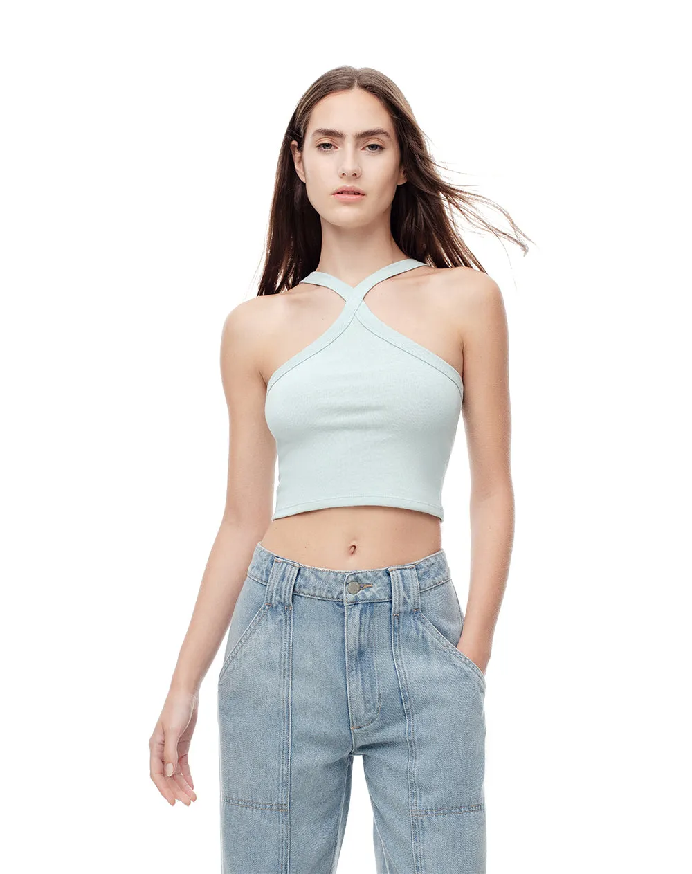 Crop top slim rib algodón azul mujer sold by Gef product image thumbnail 3