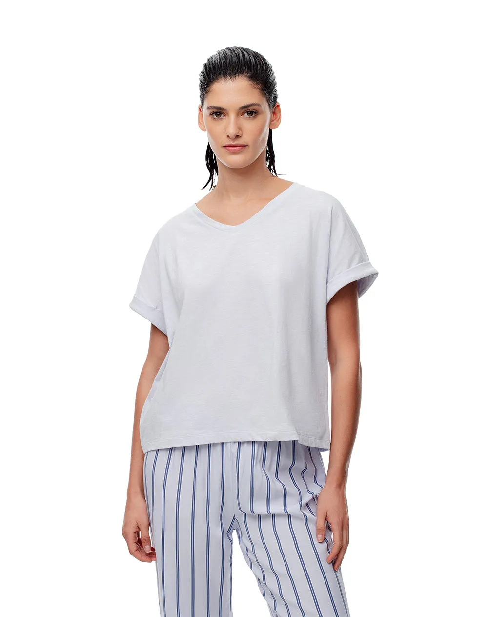 Camiseta regular algodón azul mujer sold by Gef