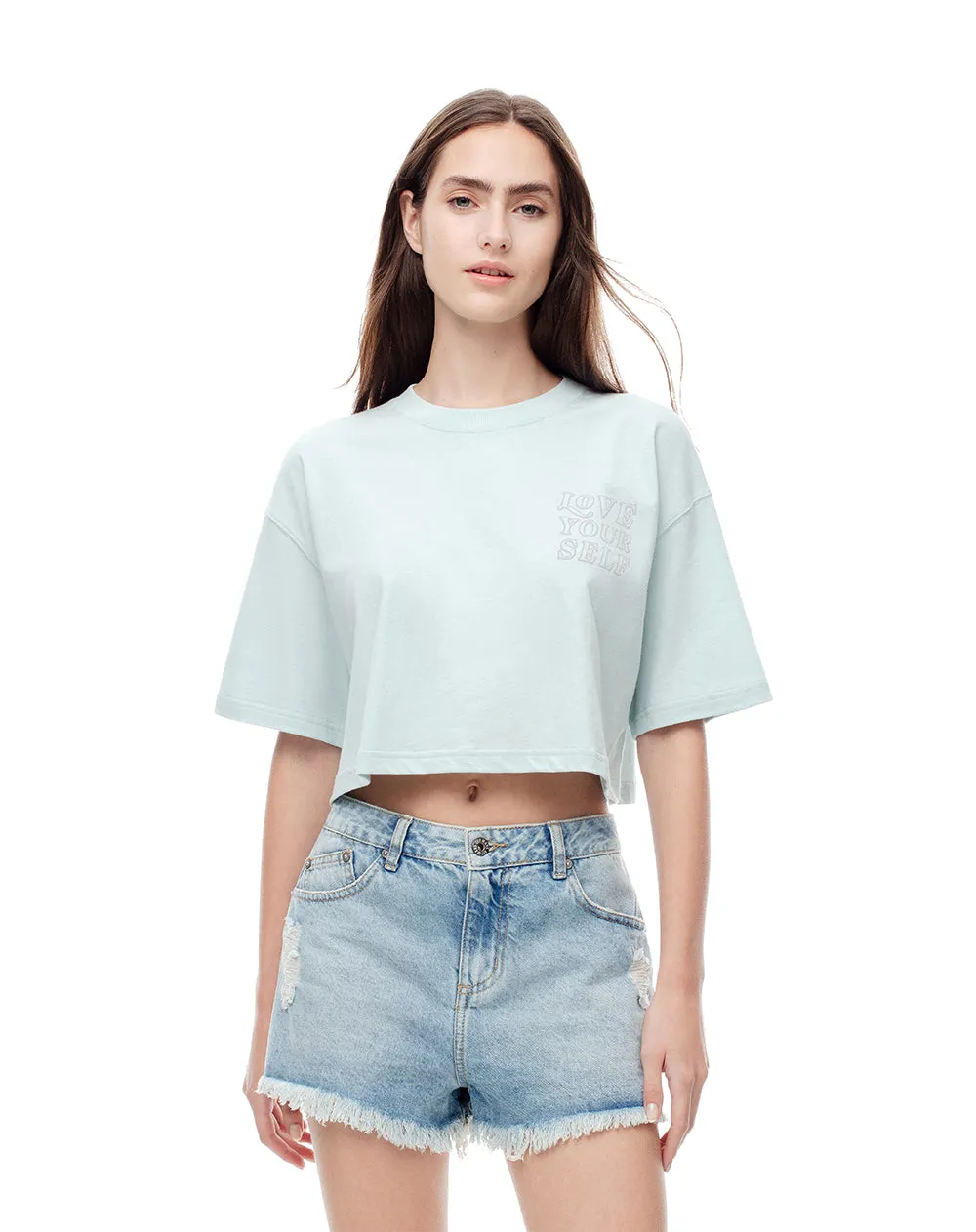 Camiseta crop regular algodón azul estampada mujer sold by Gef