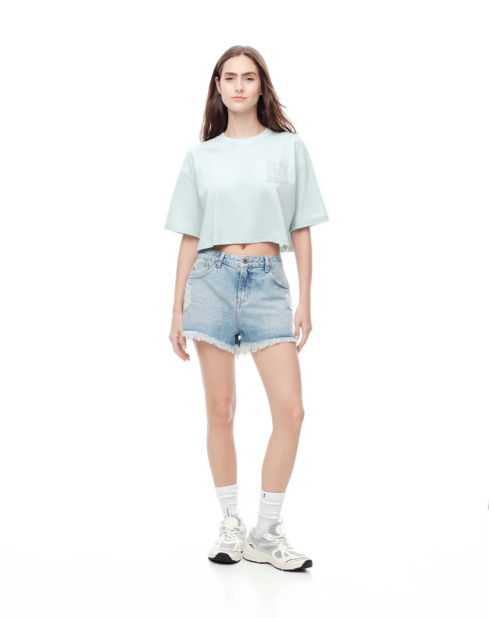 Camiseta crop regular algodón azul estampada mujer sold by Gef product image thumbnail 4