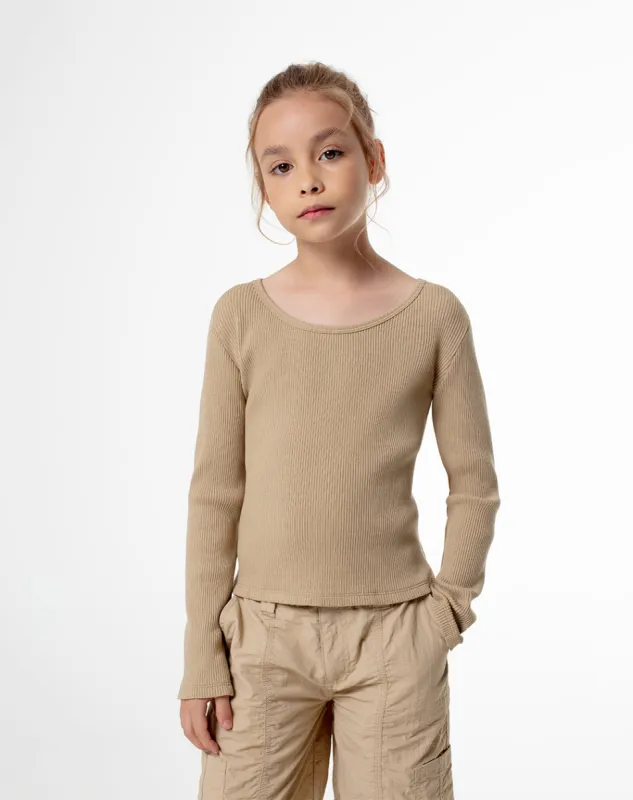 Camibuzo slim tejido de punto habano niña sold by Gef