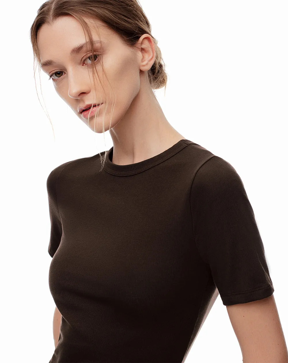 Camiseta slim rib algodón chocolate mujer sold by Gef product image thumbnail 3