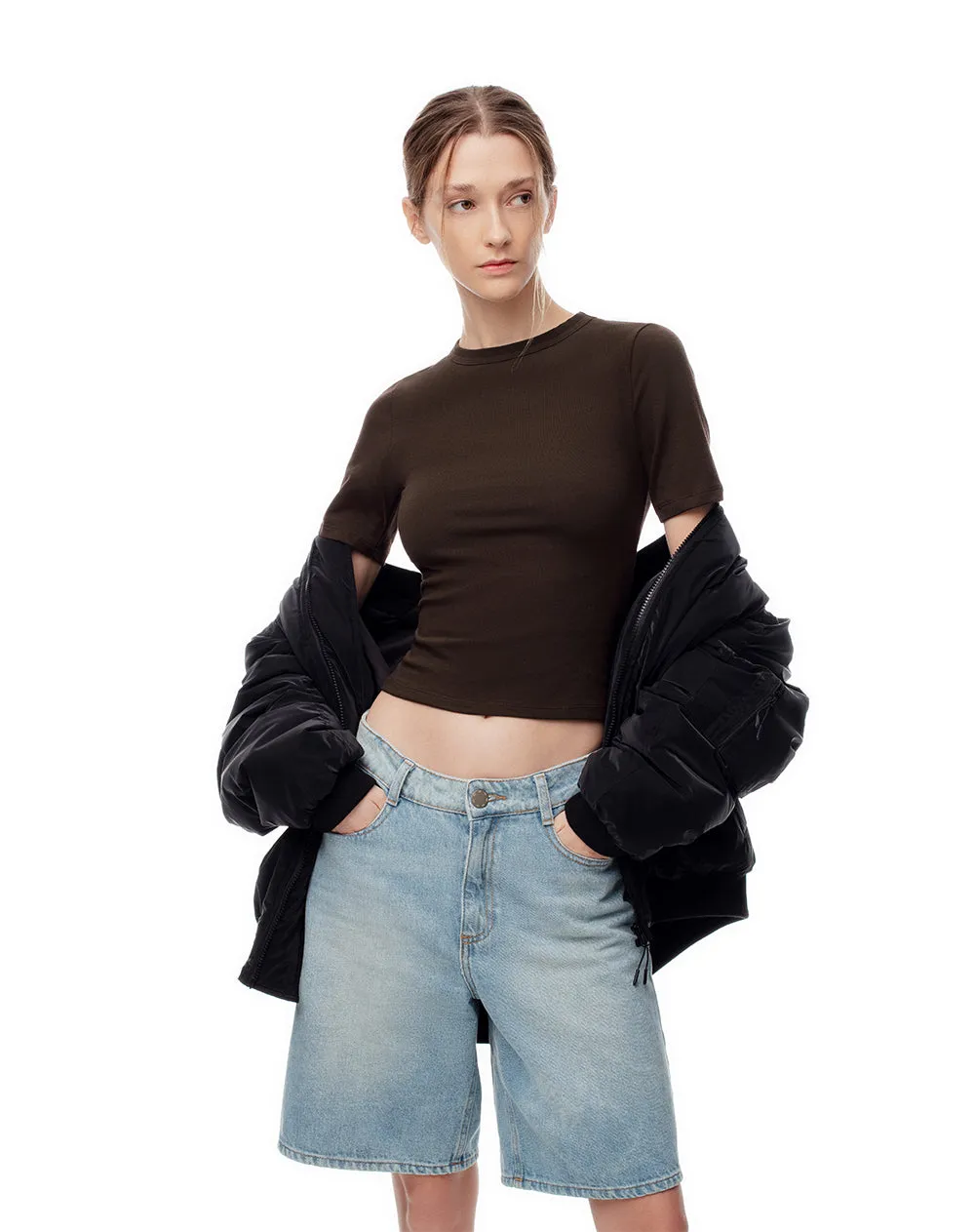 Camiseta slim rib algodón chocolate mujer sold by Gef