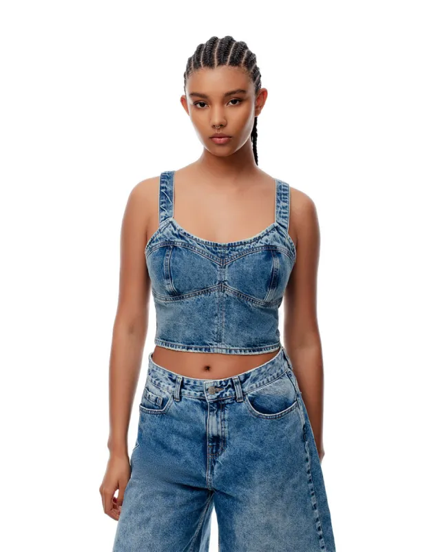 Crop top denim índigo medio mujer sold by Gef