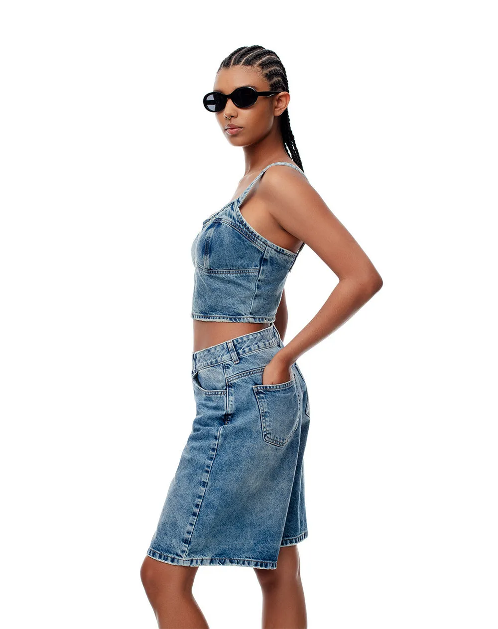 Bermuda denim tiro alto índigo medio mujer sold by Gef product image thumbnail 3