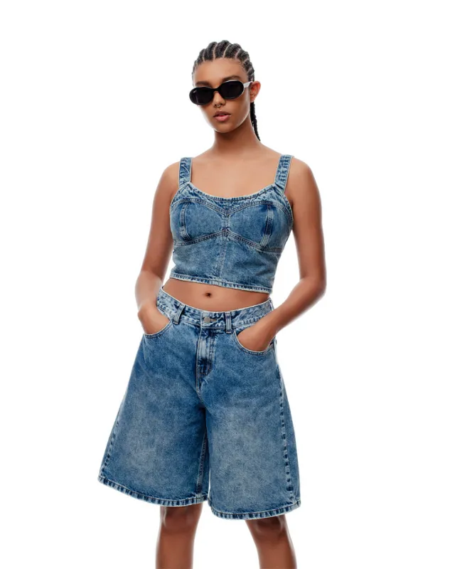 Bermuda tiro alto denim 5 bolsillos indigo medio para mujer sold by Gef