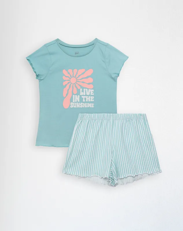 Camiseta + short de pijana niña algodón verde sold by Gef