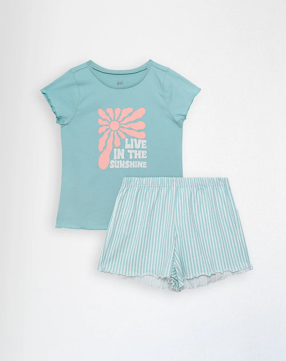 Camiseta + short de pijana niña algodón verde sold by Gef