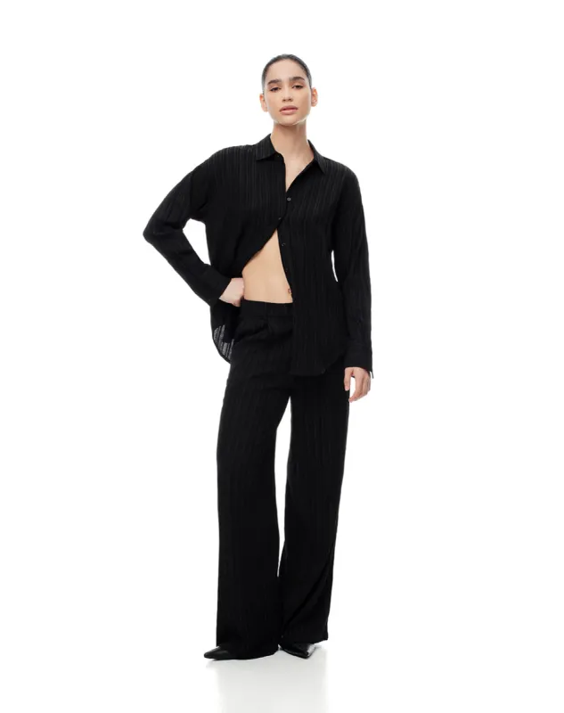 Pantalón wide leg tiro medio negro mujer sold by Gef