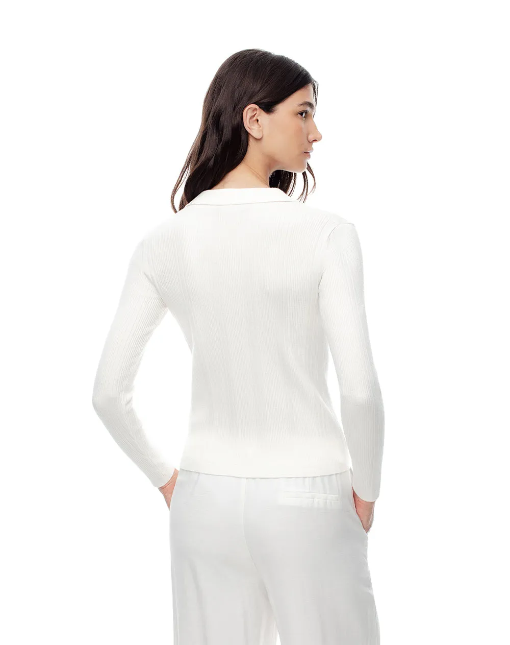 Camibuzo tipo polo slim tejido de punto blanco mujer sold by Gef product image thumbnail 2