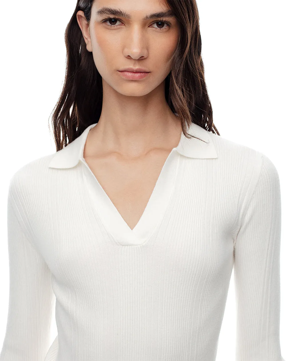 Camibuzo tipo polo slim tejido de punto blanco mujer sold by Gef product image thumbnail 3