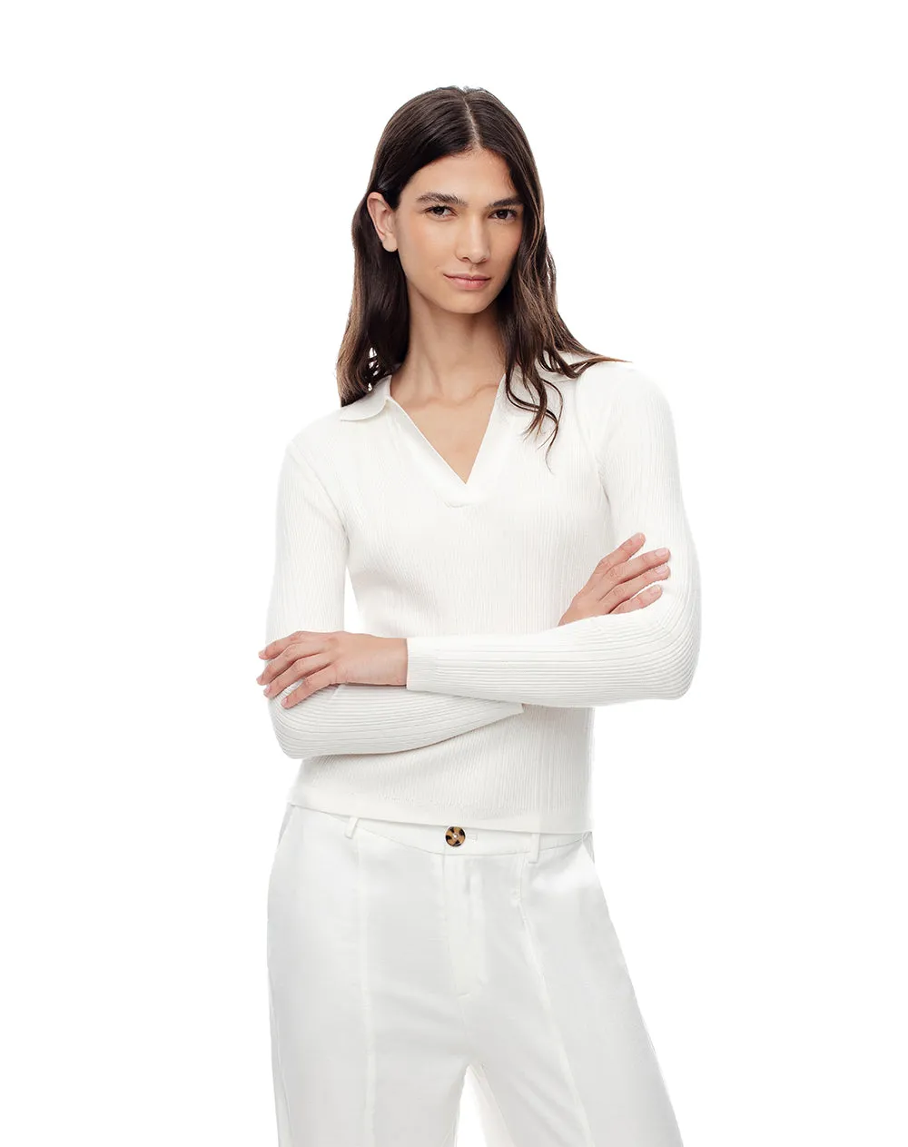Camibuzo tipo polo slim tejido de punto blanco mujer sold by Gef
