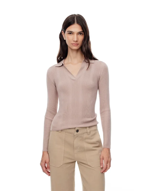 Camibuzo tipo polo slim tejido de punto taupe mujer made by Gef