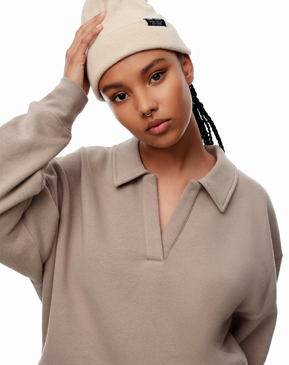 Buzo tipo polo regular taupe mujer sold by Gef product image thumbnail 3