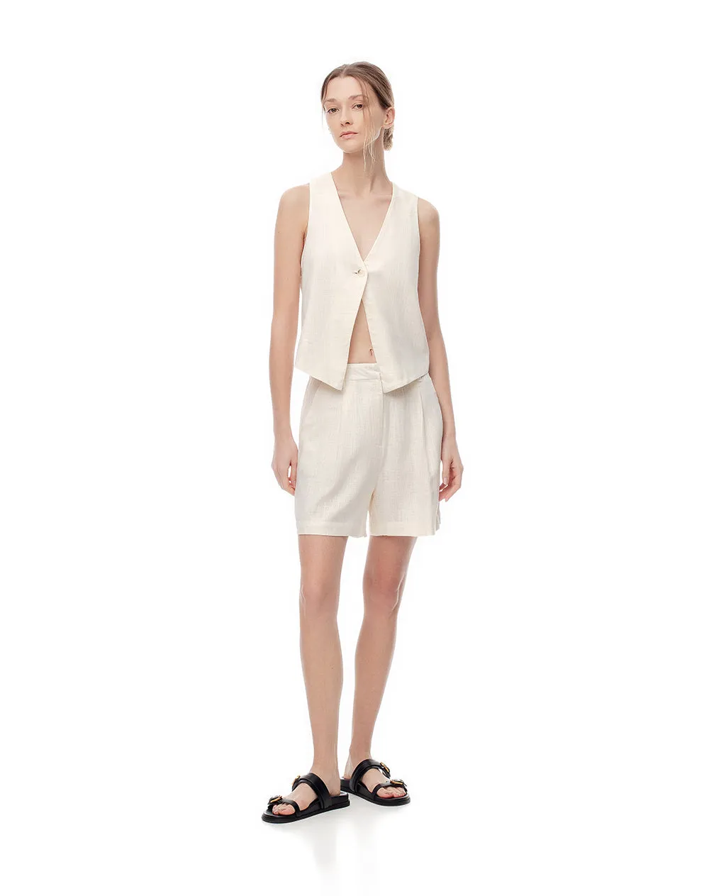 Short tiro alto regular lino vainilla mujer sold by Gef product image thumbnail 5