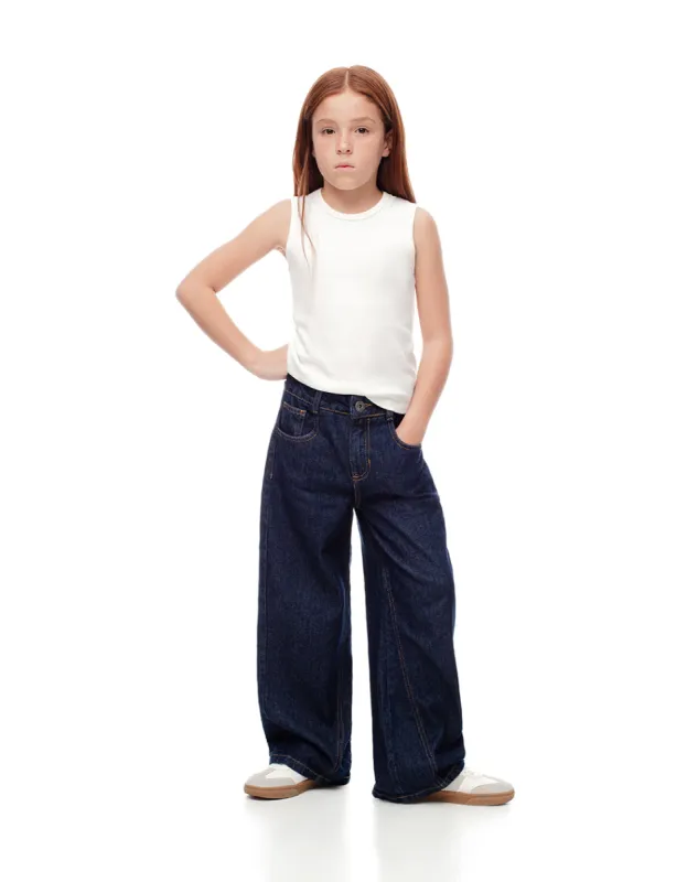 Jean wide leg tiro medio índigo oscuro niña sold by Gef