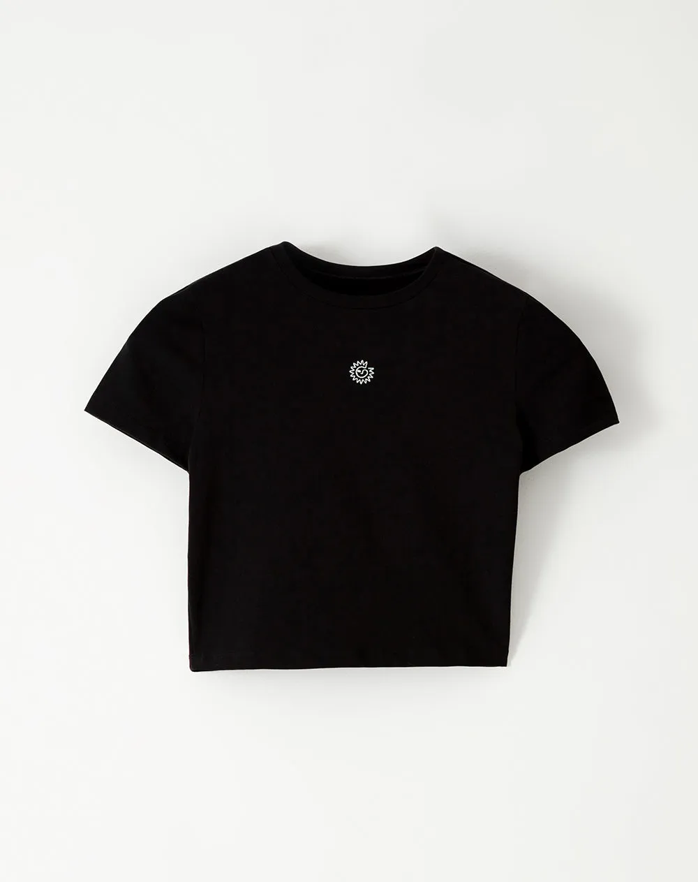 Camiseta crop slim algodón negra bordado mujer sold by Gef