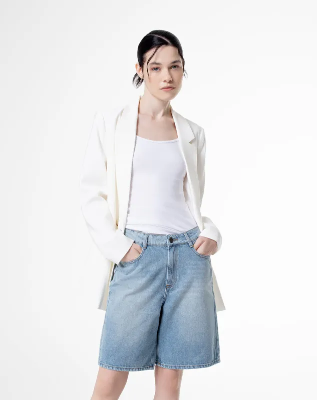 Bermuda tiro alto denim 5 bolsillos indigo medio para mujer sold by Gef