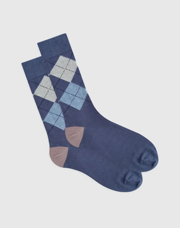 Medias hombre largas algodón azules rombos sold by Gef