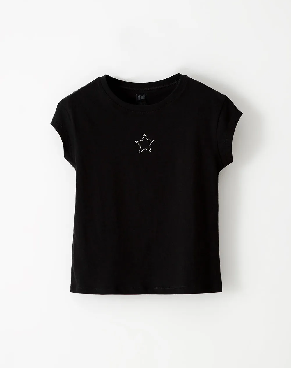 Camiseta regular algodón negra apliques brillo niña sold by Gef