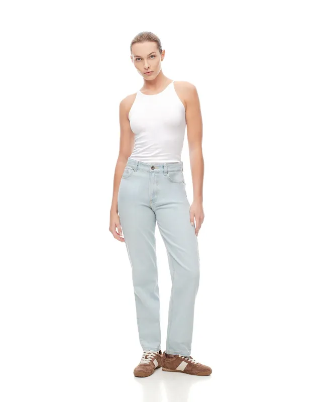 Jean recto tiro medio 5 bolsillos indigo claro para mujer sold by Gef