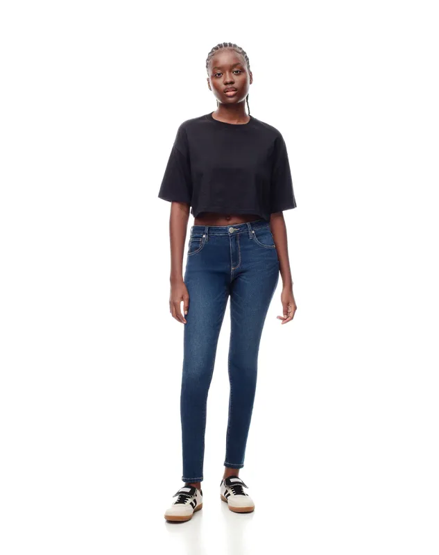 Jean súper skinny tiro medio 5 bolsillos indigo oscuro para mujer sold by Gef
