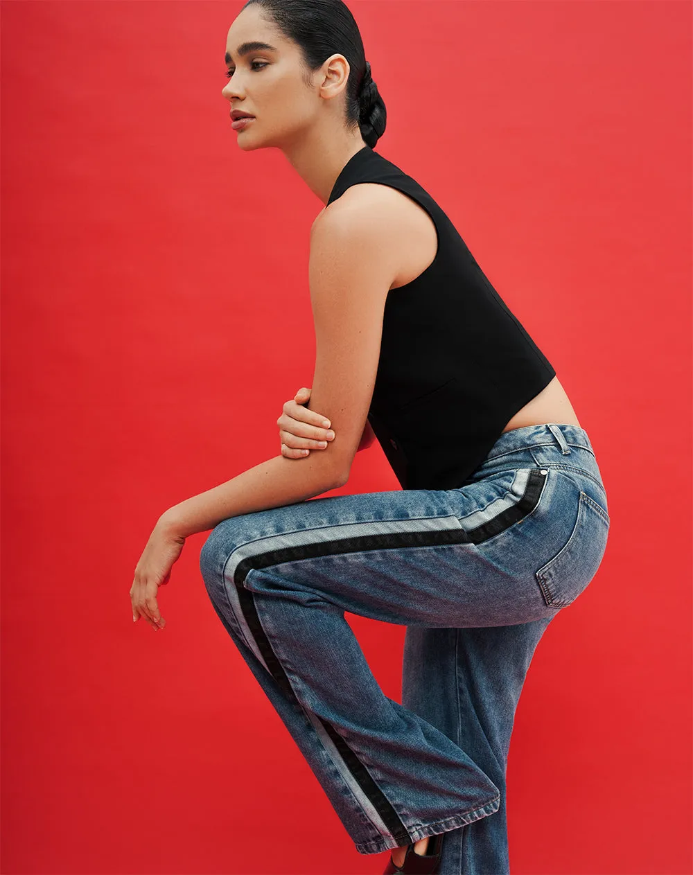 Jean recto tiro alto índigo oscuro mujer sold by Gef