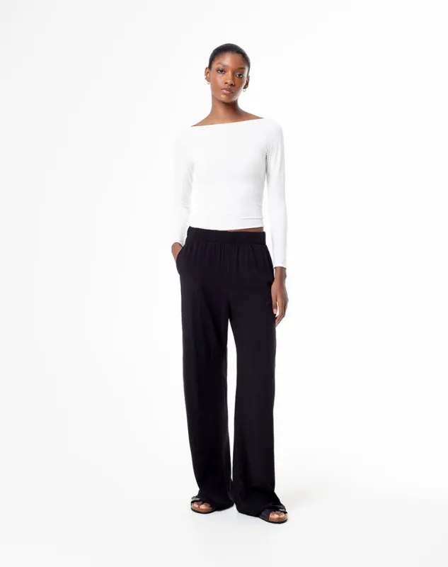 Pantalón wide leg tiro medio negro mujer sold by Gef