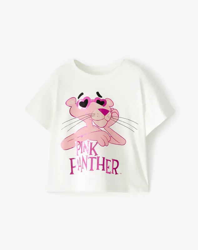 Camiseta algodón Pink Panther blanca niña sold by Gef