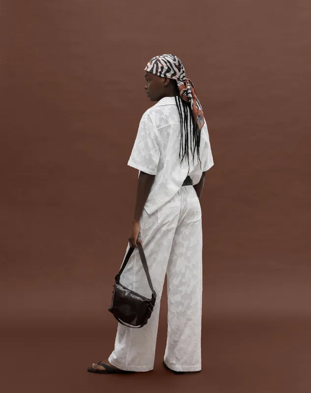 Pantalón wide leg tiro medio algodón con cordón de ajuste habano para mujer sold by Gef