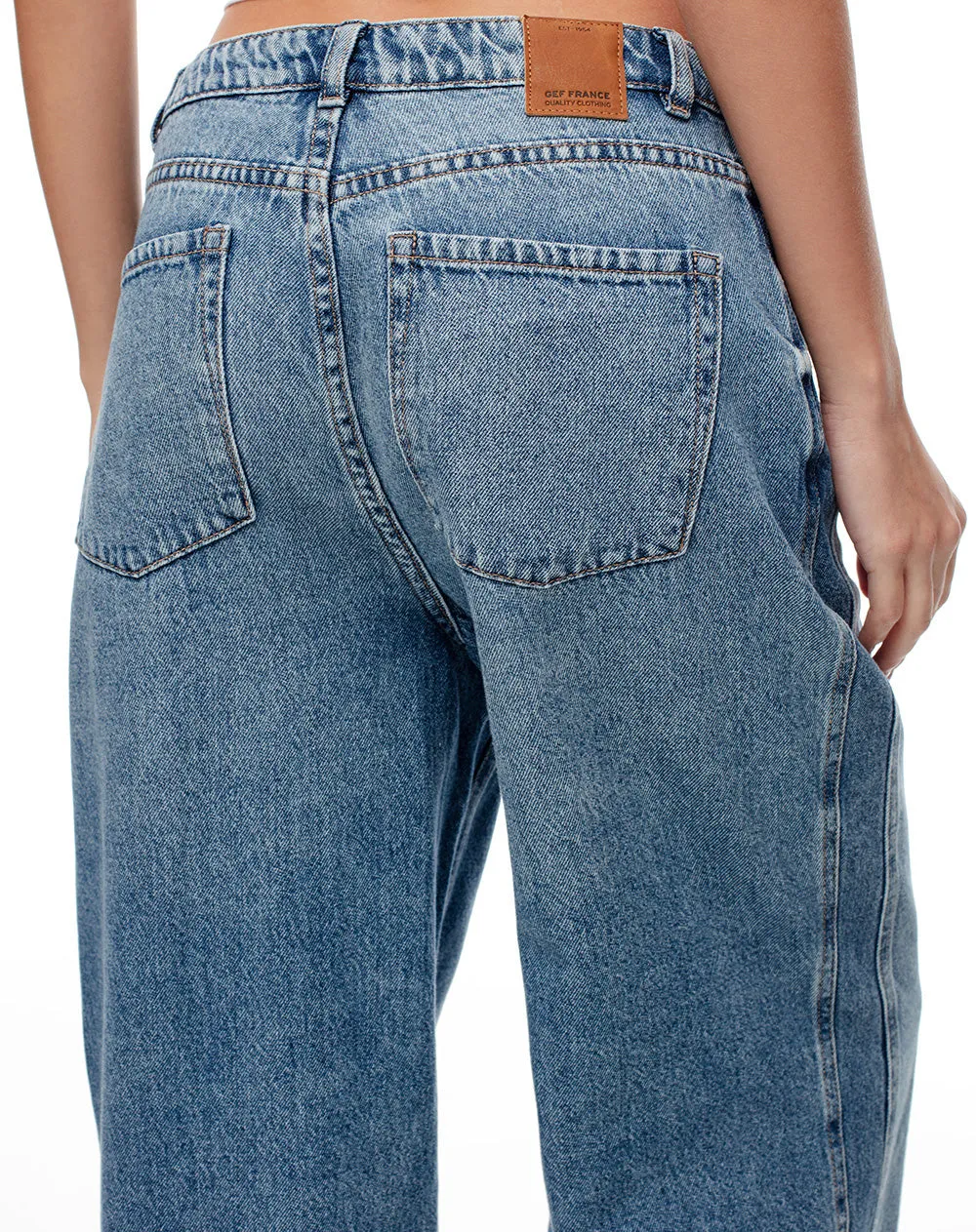 Jean wide leg tiro alto dobladillo 100% algodón índigo medio mujer sold by Gef product image thumbnail 2