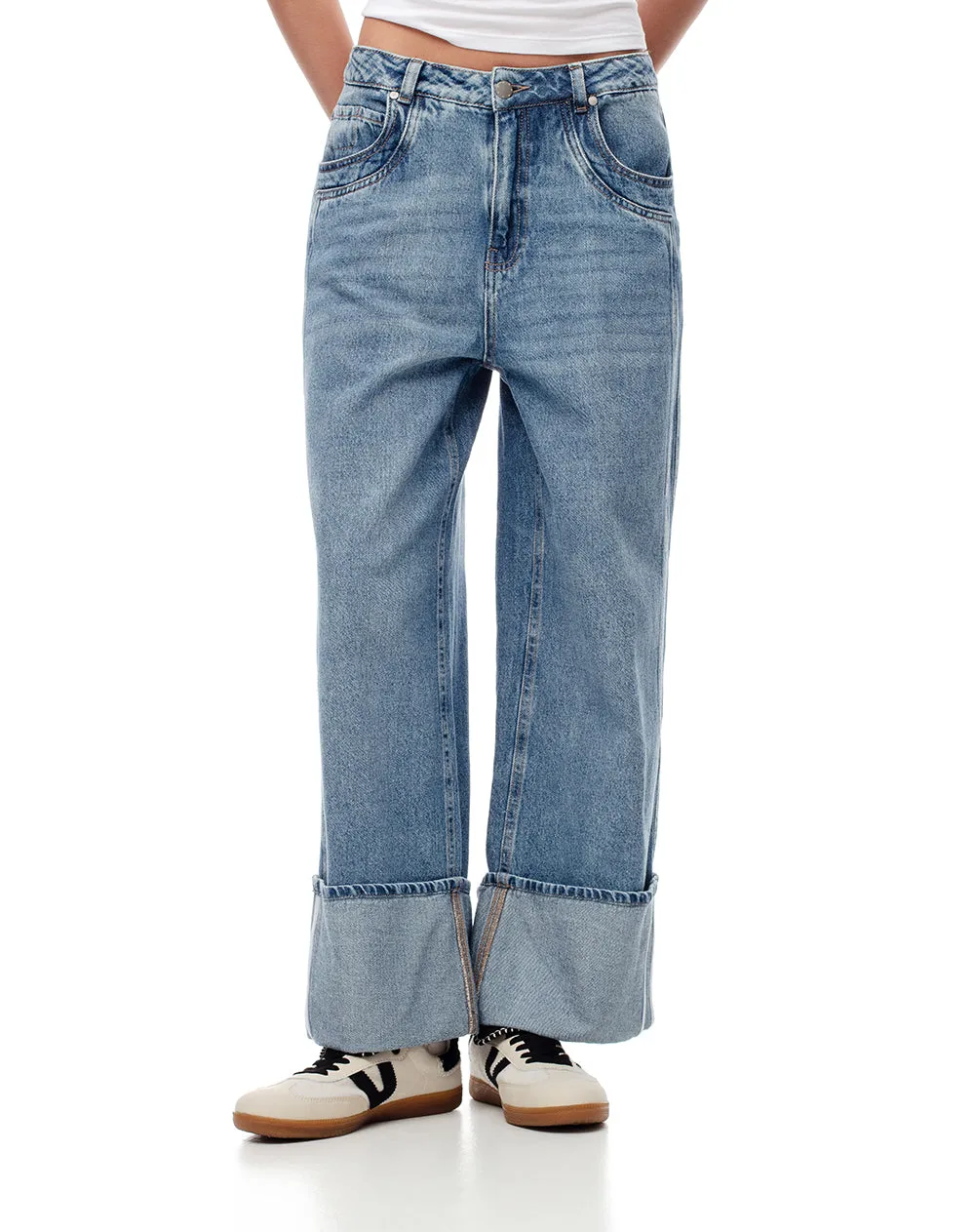 Jean wide leg tiro alto dobladillo 100% algodón índigo medio mujer sold by Gef product image thumbnail 5