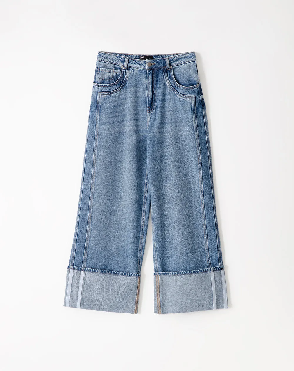 Jean wide leg tiro alto dobladillo 100% algodón índigo medio mujer sold by Gef
