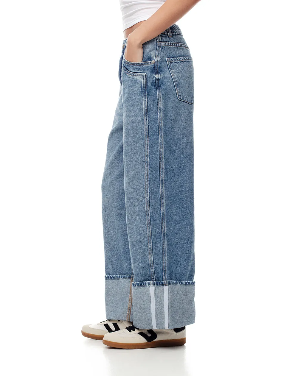 Jean wide leg tiro alto dobladillo 100% algodón índigo medio mujer sold by Gef product image thumbnail 4