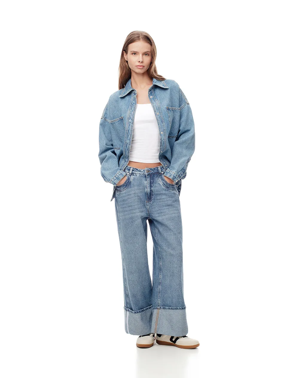 Jean wide leg tiro alto dobladillo 100% algodón índigo medio mujer sold by Gef product image thumbnail 3